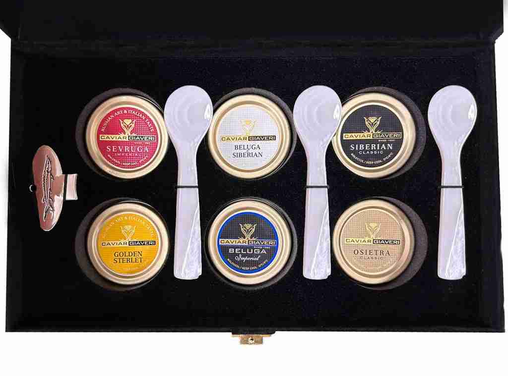 Luxury caviar gift set in navy box