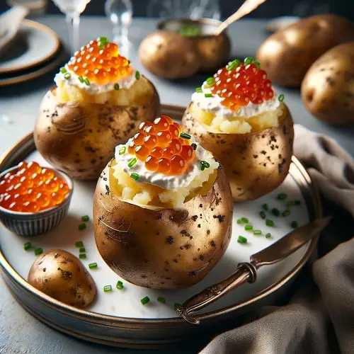 beluga caviar with stuffed potatoes