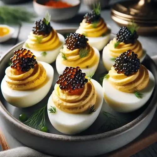beluga caviar topped deviled eggs