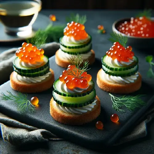 caviar and cucumber canapés