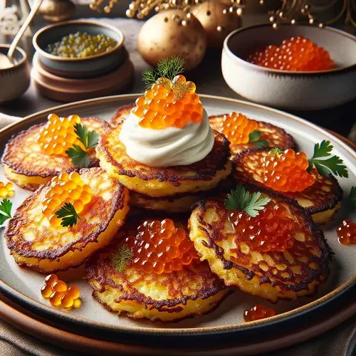 ossetra caviar with crispy potato pancakes