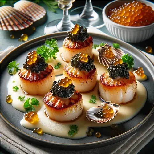 seared scallops with beluga caviar