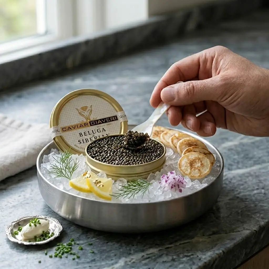 Luxury caviar gift presentation
