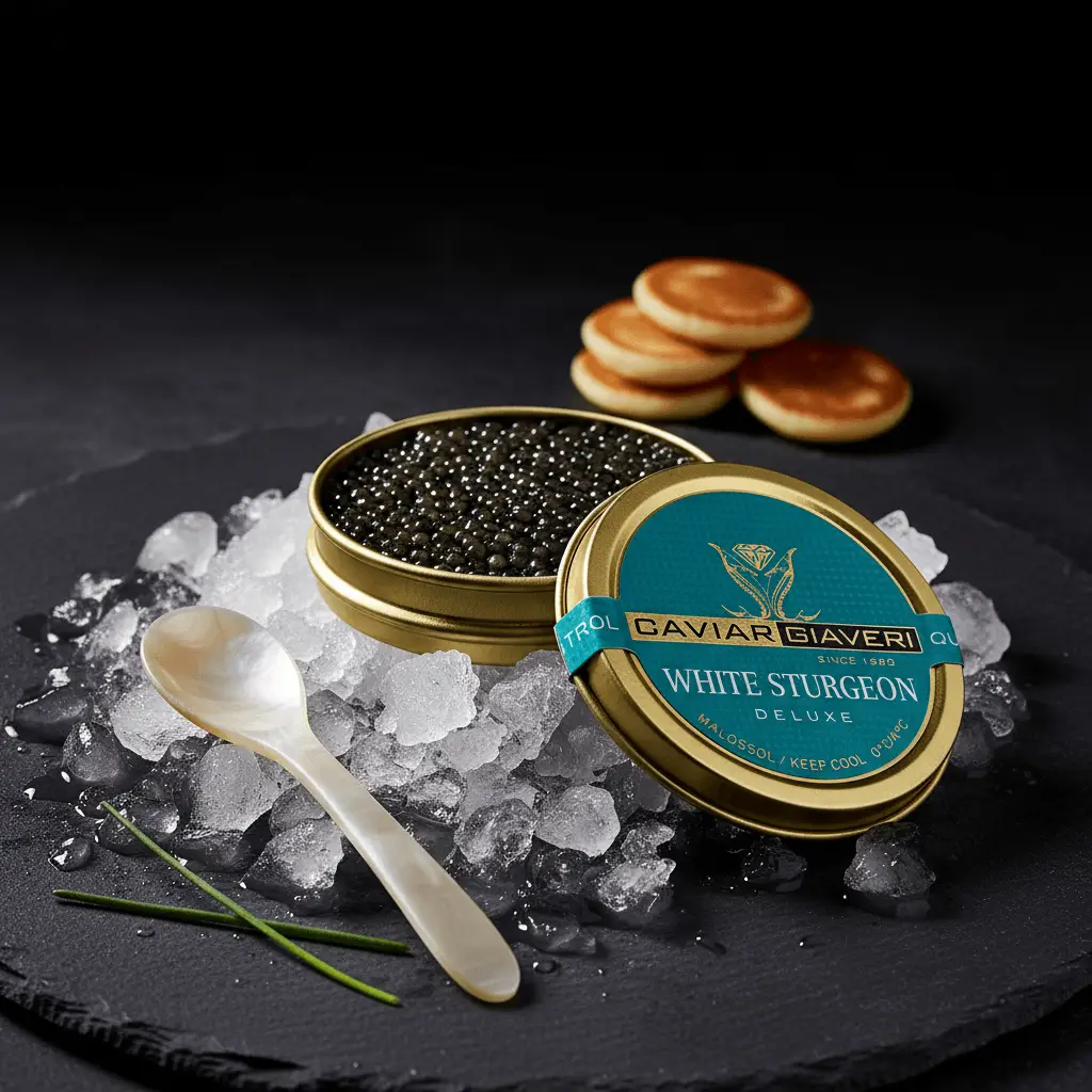 Deluxe White Sturgeon Caviar, Giaveri Italy